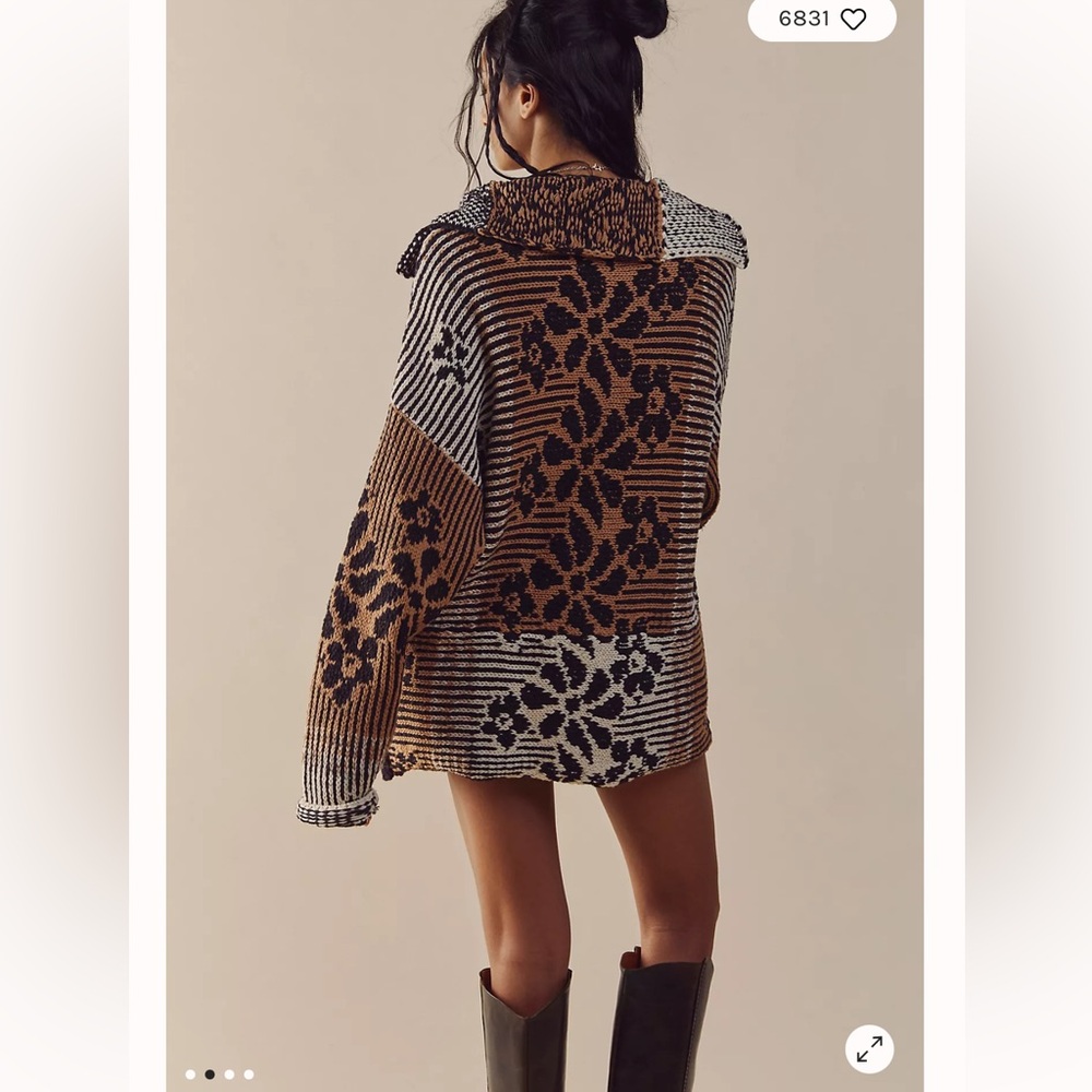 Free People Tate Black and Brown Patterned Cardigan XS - Picture 2 of 9